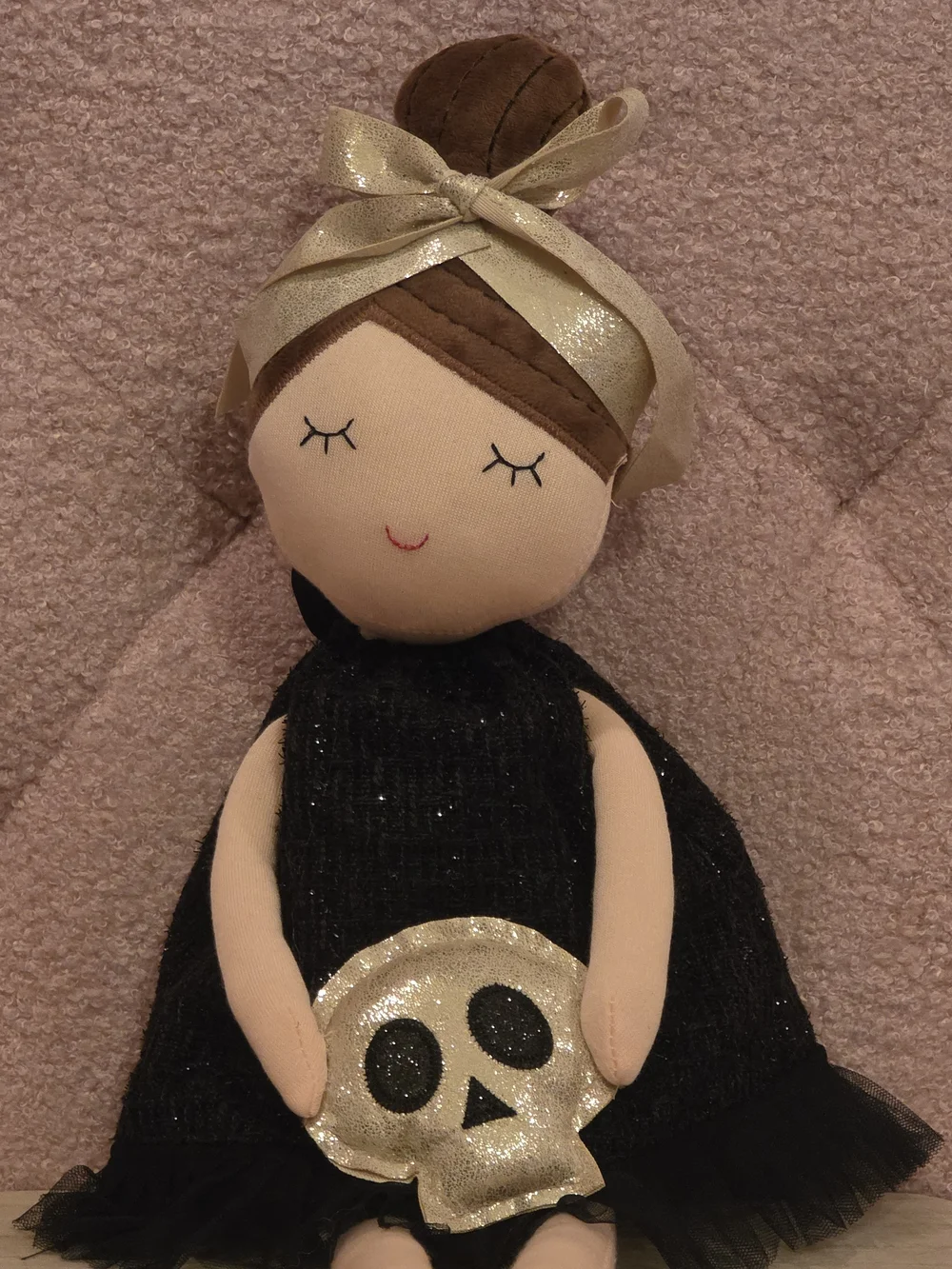 Halloween Black & Gold Plush Ballerina Doll Shelf Sitter
